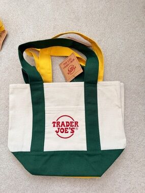 Trader Joe's Canvas Tote Bag - Cream, Green & Yellow
